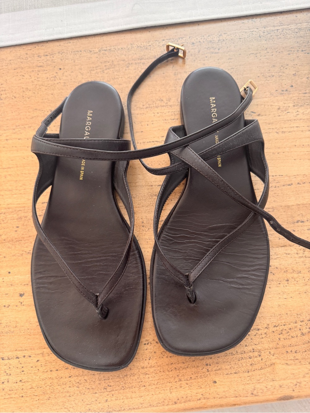 Margaux espresso (dark brown) Leather Wrap-Toe Sandals